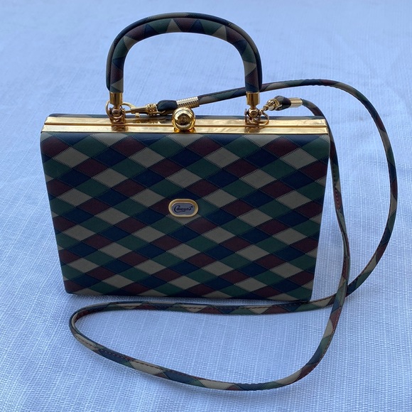 Cawen's Tan, Brown, Navy, & Hunter Vintage Look Gold Handle Bag - Picture 1 of 10